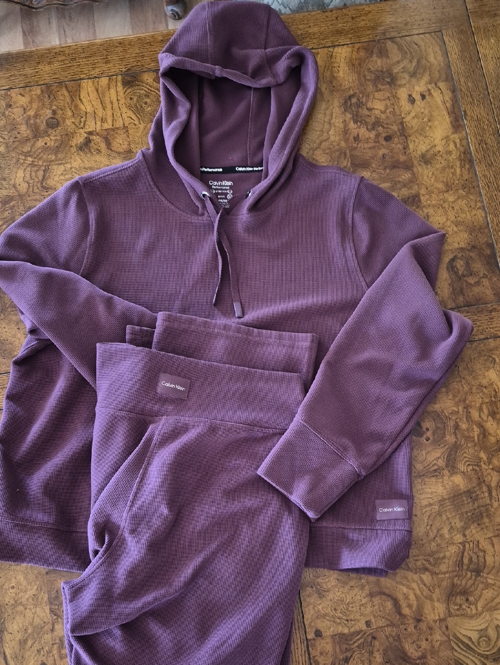 Calvin Klein Plum Waffle-Knit Hoodie & Joggers